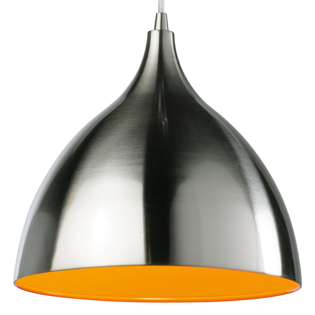 Firstlight Cafe Modern Style 25cm Pendant Light Brushed Steel and Orange Inner 1