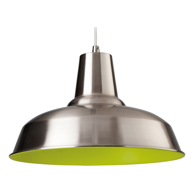 Firstlight Smart Modern Style 30cm Pendant Light Brushed Steel and Green Inner 1