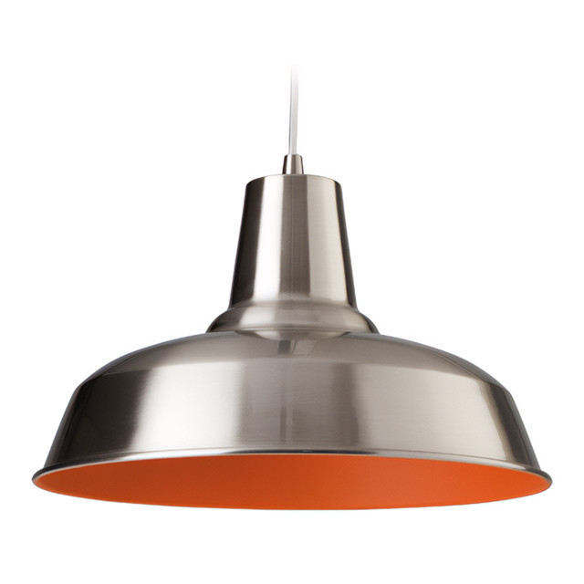 Firstlight Smart Modern Style 30cm Pendant Light Brushed Steel and Orange Inner 1