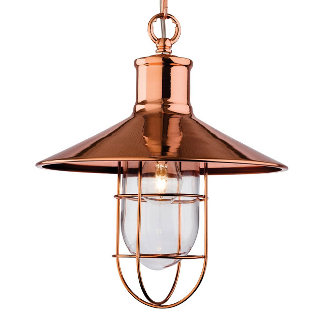 Firstlight Crescent Retro-Industrial Style 27cm Pendant Light in Copper and Clear Glass 1