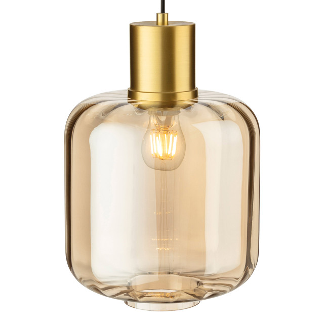 Firstlight Eton Elegant Style 26cm Pendant Light in Brushed Brass and Amber Glass 1