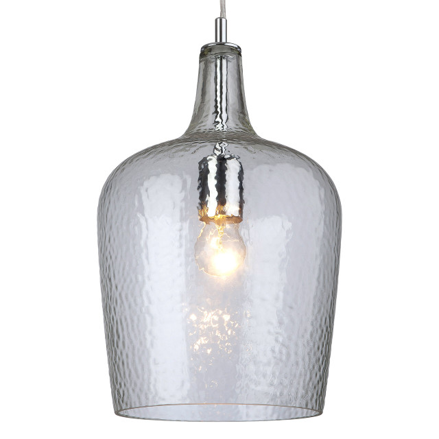 Firstlight Glass Elegant Style Textured Pendant Light in Chrome and Clear Glass 1