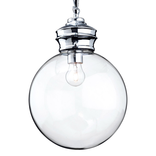 Firstlight Omar Elegant Style Globe-Shaped Pendant Light in Chrome and Clear Glass 1