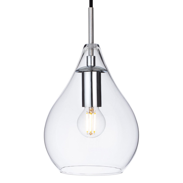 Firstlight Omar Elegant Style Teardrop-Shaped Pendant Light in Chrome and Clear Ribbed Glass 1