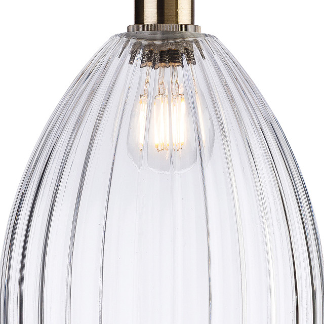 Firstlight Victory Ribbed-Effect Style 21cm Pendant Light in Antique Brass and Clear Ribbed Glass 2