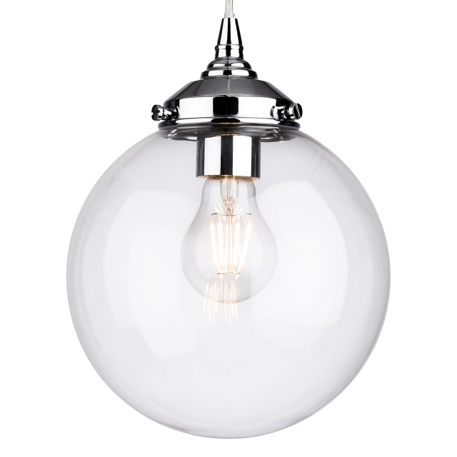 Firstlight Seville Modern Style Globe-Shaped Pendant Light in Chrome and Clear Glass 1