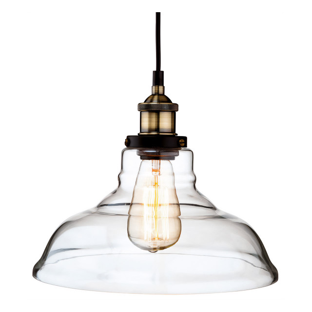 Firstlight Empire Industrial Style 28cm Pendant Light in Antique Brass and Clear Glass 1