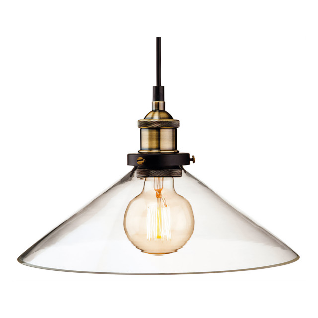 Firstlight Empire Industrial Style 31cm Pendant Light in Antique Brass and Clear Glass 1