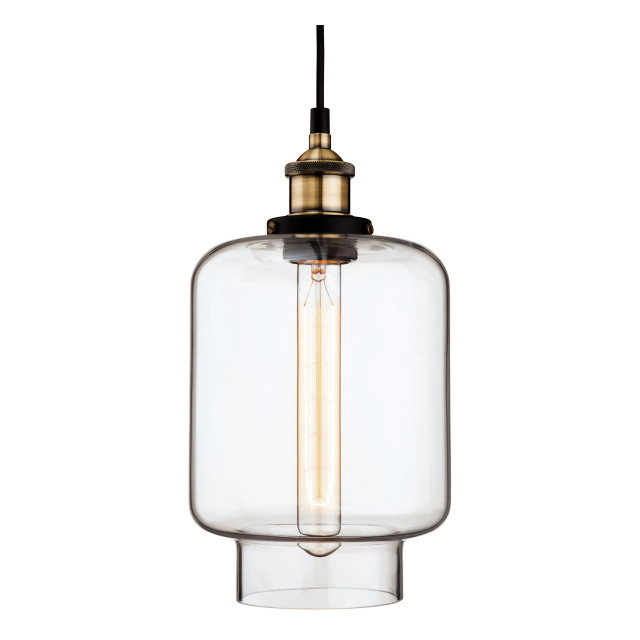 Firstlight Empire Industrial Style 17cm Pendant Light in Antique Brass and Clear Glass 1