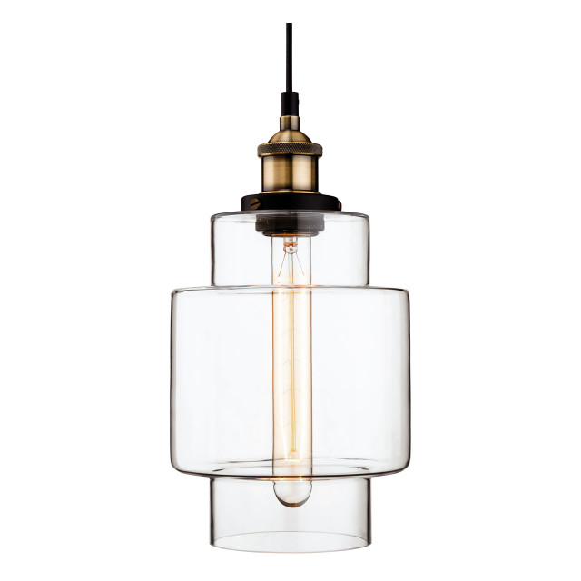 Firstlight Empire Industrial Style 17cm Pendant Light Stepped in Antique Brass and Clear Glass 1