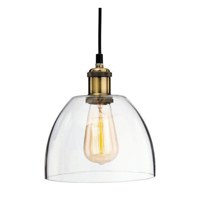 Firstlight Empire Industrial Style 19.5cm Pendant Light in Antique Brass and Clear Glass 1