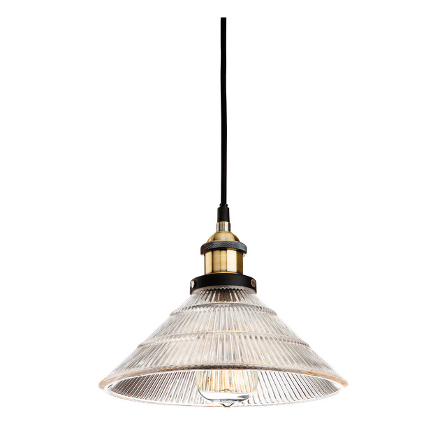 Firstlight Empire Industrial Style 25cm Pendant Light in Antique Brass and Clear Fluted Glass 1