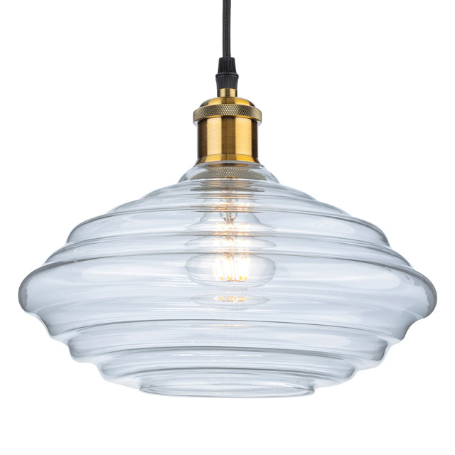 Firstlight Logan Retro Style 27cm Pendant Light in Antique Brass and Clear Glass 1