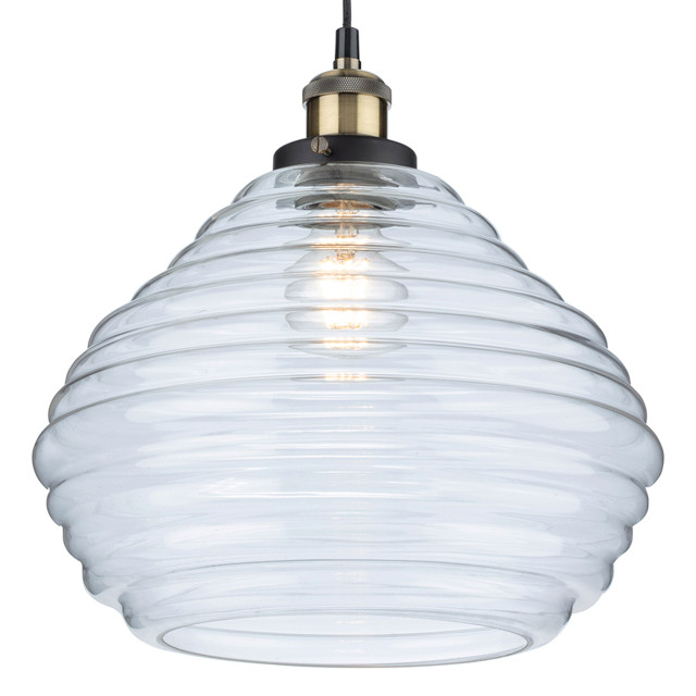 Firstlight Orla Retro Style 30cm Pendant Light in Antique Brass and Clear Glass 1