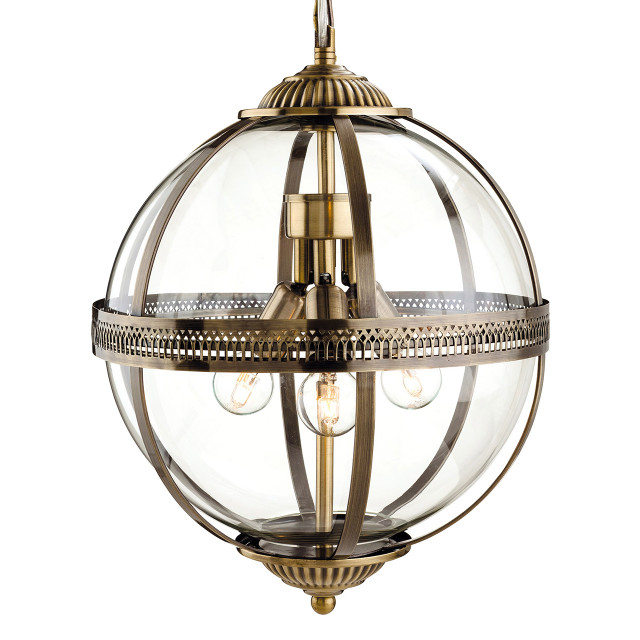 Firstlight Mayfair Victorian Style 3-Light Pendant Light in Antique Brass and Clear Glass 1