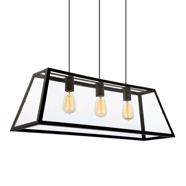 Firstlight Kew Minimalistic Style 3-Light Box Pendant Light in Black and Clear Glass 1