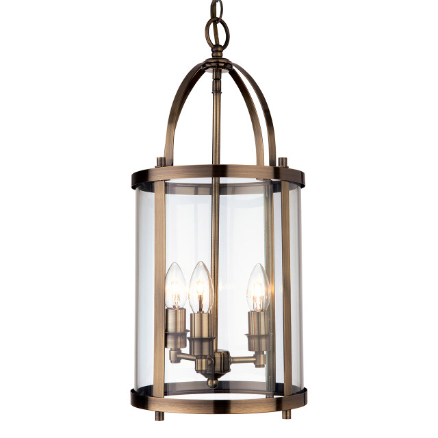 Firstlight Imperial Classic Lantern Style 3-Light Pendant Light in Antique Brass and Clear Glass 1