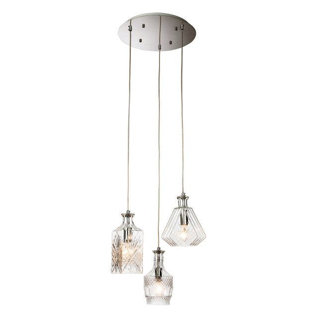 Firstlight Decanter Modern Style 3-Light Pendant Light in Chrome and Clear Decorative Glass 2