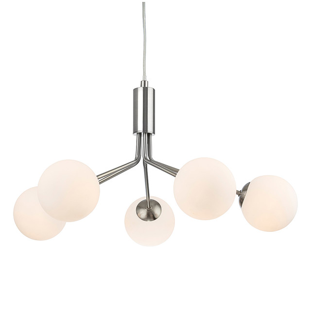 Firstlight Montana Contemporary Style 5-Light Pendant Light in Brushed Steel and Opal Glass 1