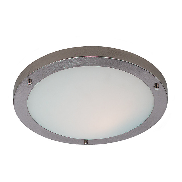 Firstlight Rondo Modern Style 31cm Flush Ceiling Light in Brushed Steel and Opal Glass 1