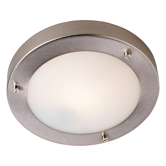 Firstlight Rondo Modern Style 18cm Flush Ceiling Light in Brushed Steel and Opal Glass 1