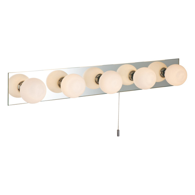 Firstlight Showtime Retro Style 5-Light Light Bar with On/Off Pull Cord in Mirrored and Opal Glass 1