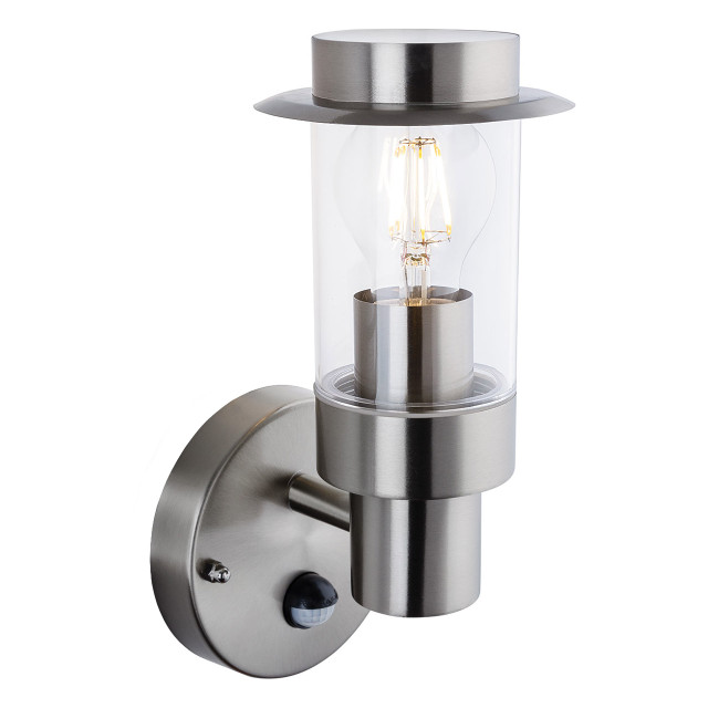 Firstlight Darwin Modern Style Lantern PIR Sensor in Stainless Steel and Clear 1