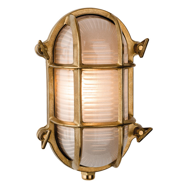 Firstlight Nautic Classic Marine Style Oval Bulkhead in Solid Brass and Frosted 1
