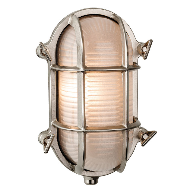 Firstlight Nautic Classic Marine Style Oval Bulkhead in Solid Brass with Nickel Plating and Frosted 1