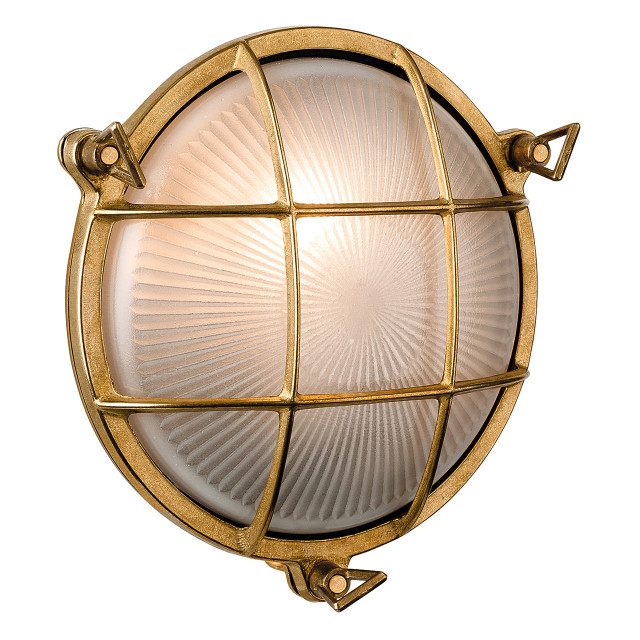 Firstlight Nautic Classic Marine Style Round Bulkhead in Solid Brass and Frosted 1