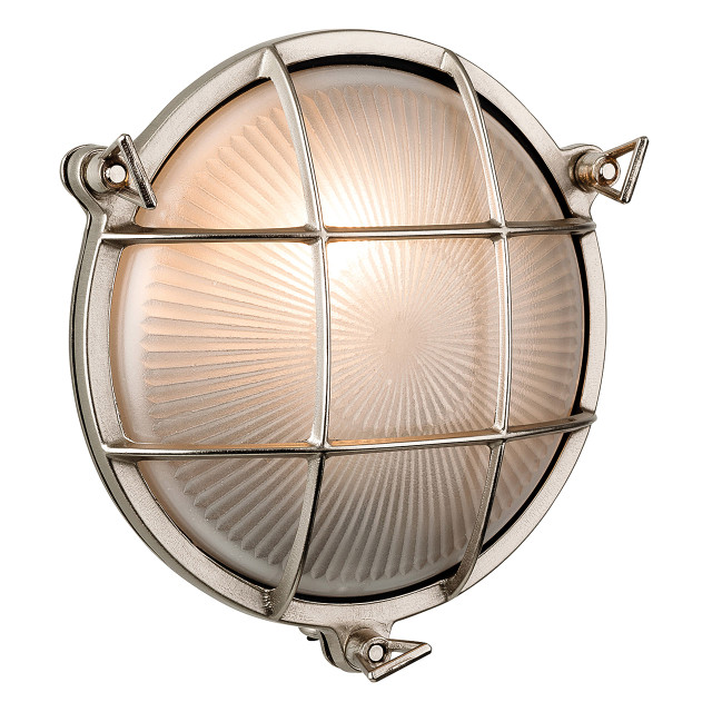 Firstlight Nautic Style Round Bulkhead in Solid Brass with Nickel Plating and Frosted 1