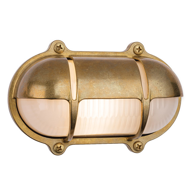 Firstlight Nautic Classic Marine Style Oval Bulkhead Eyelid in Solid Brass and Frosted 1