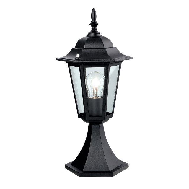 Firstlight Pillar Traditional Style 6-Panel Post Light in Black and Clear Glass 1