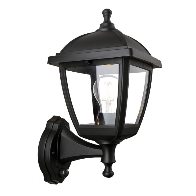 Firstlight Palma Anti-Corrosion Style Uplight Lantern PIR Sensor in Black and Clear Glass 1