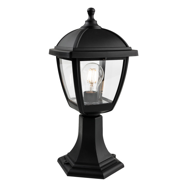 Firstlight Palma Anti-Corrosion Style Pillar Lantern in Black and Clear Glass 1