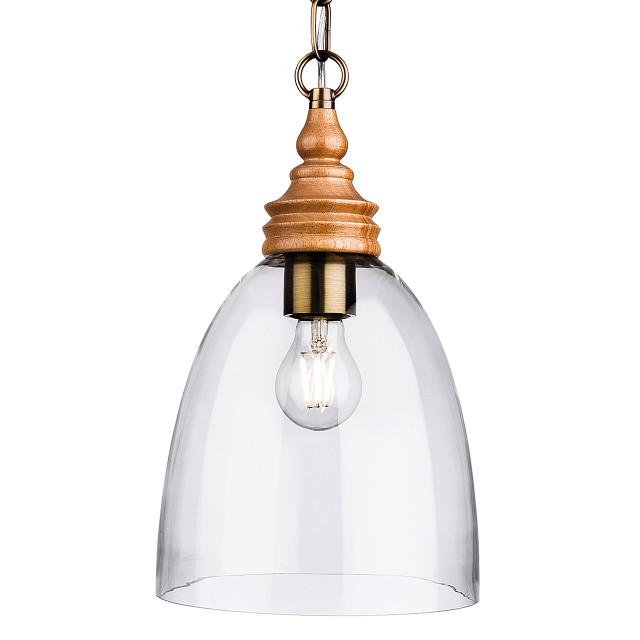 Firstlight Comet Traditional Style 220mm Pendant Light in Natural Wood and Clear Glass 1