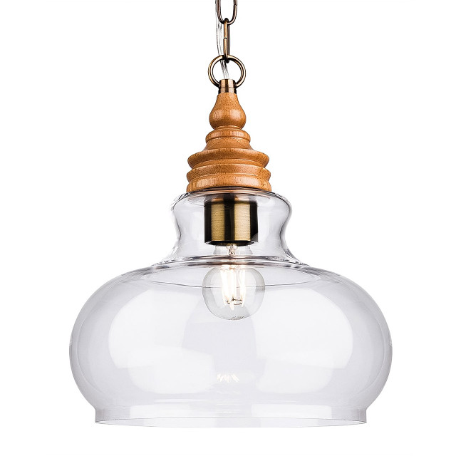 Firstlight Comet Traditional Style 300mm Pendant Light in Natural Wood and Clear Glass 1