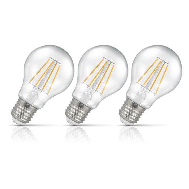 Crompton GLS LED Light Bulb Dimmable E27 7W (60W Eqv) Warm White 3-Pack Filament Clear