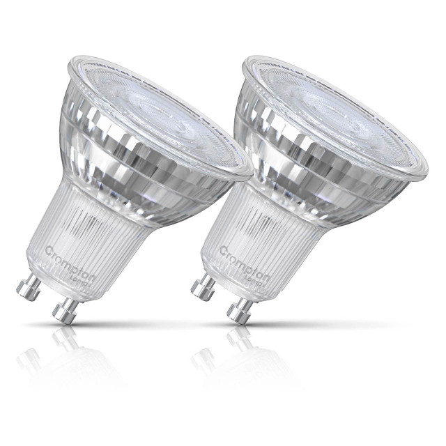 2-Pack Crompton GU10 Spotlight LED Light Bulbs 3.7W Dimmable 2700K Warm White Full Glass 50W Eqv Halogen Replacement