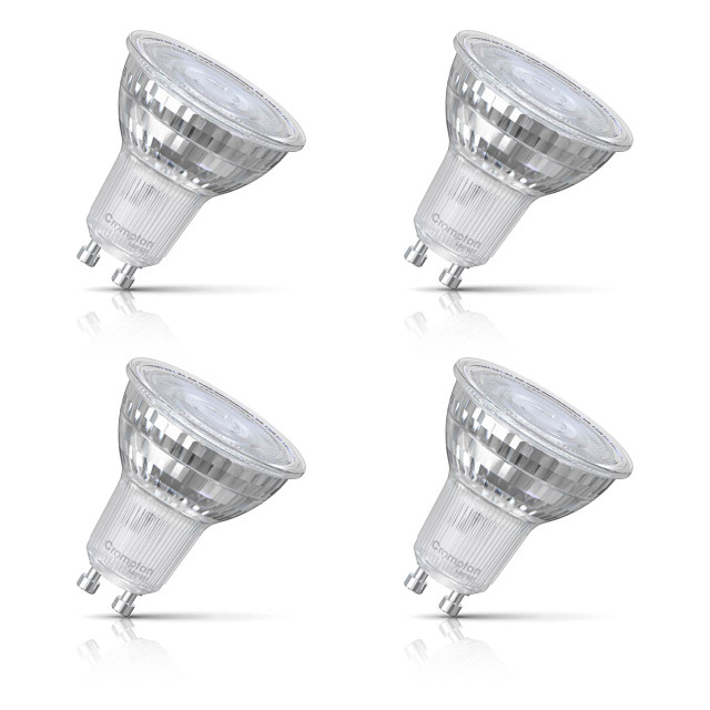 4-Pack Crompton GU10 Spotlight LED Light Bulbs 3.7W Dimmable 2700K Warm White Full Glass 50W Eqv Halogen Replacement