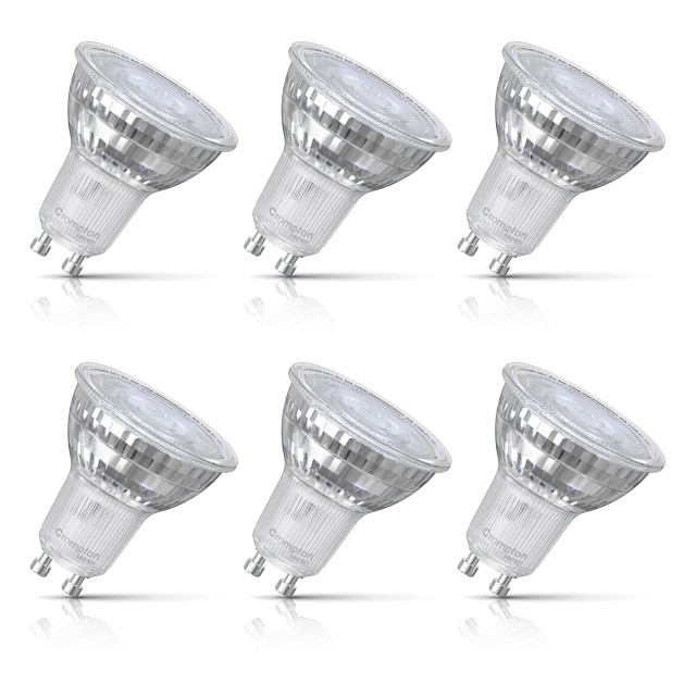 6-Pack Crompton GU10 Spotlight LED Light Bulbs 3.7W Dimmable 2700K Warm White Full Glass 50W Eqv Halogen Replacement