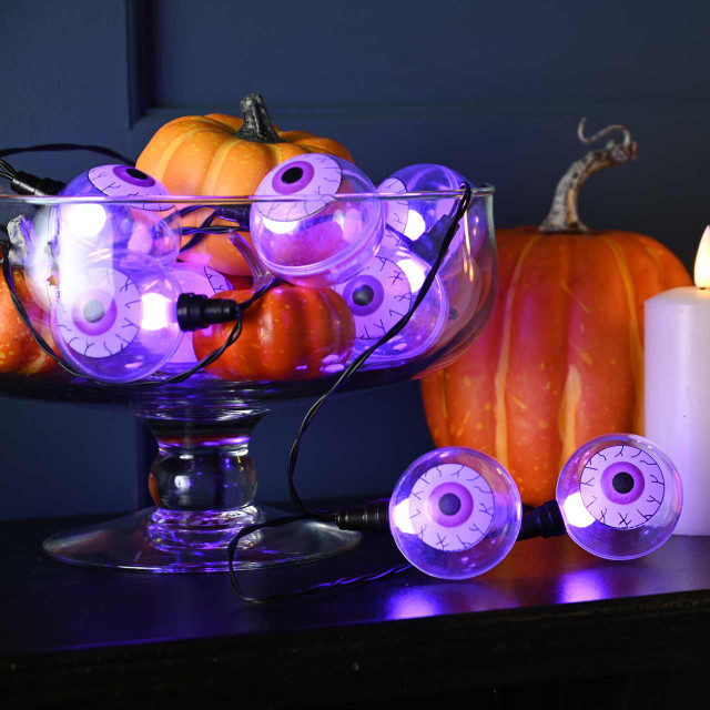 Festive 10 Battery Operated Halloween Eyeball Lights Purple