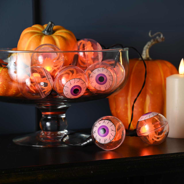 Festive 10 Battery Operated Halloween Eyeball Lights Orange