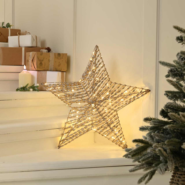 Festive 60cm Battery Operated Lit Champagne Gold Star 1
