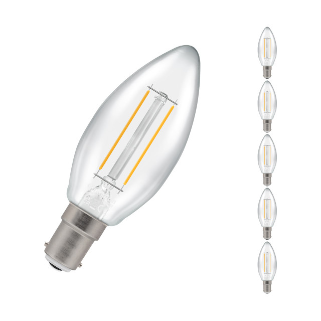 5-Pack Crompton Candle LED Light Bulbs B15 2.2W (25W Eqv) Warm White Clear Filament Small Bayonet