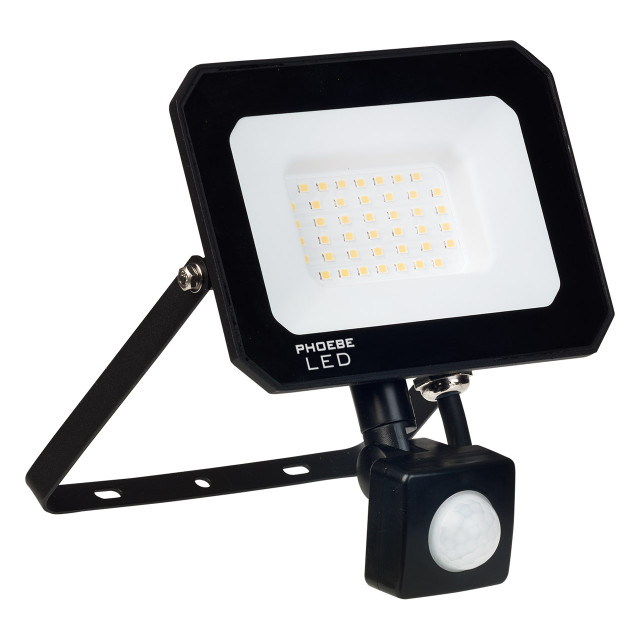 Phoebe LED Floodlight 30W Atlas-Mini PIR Sensor Warm White IP65 Black
