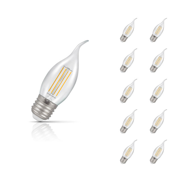 Crompton Candle LED Light Bulb Bent Tip E27 2.2W (25W Eqv) Warm White 10-Pack Filament Clear