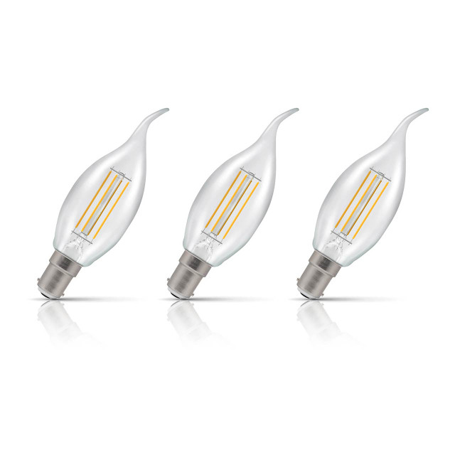Crompton Candle LED Light Bulb Bent Tip B15 2.2W (25W Eqv) Warm White 3-Pack Filament Clear