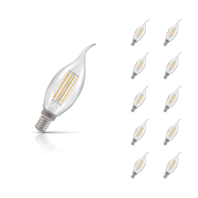 Crompton Candle LED Light Bulb Bent Tip E14 4.2W (40W Eqv) Warm White 10-Pack Filament Clear