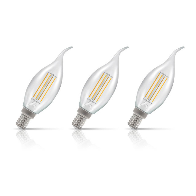 Crompton Candle LED Light Bulb Bent Tip E14 4.2W (40W Eqv) Warm White 3-Pack Filament Clear